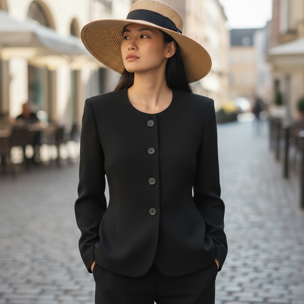 Luciano Barbera Black Jacket for Bergdorf Goodman Sz 42 100% Wool Made in Italy